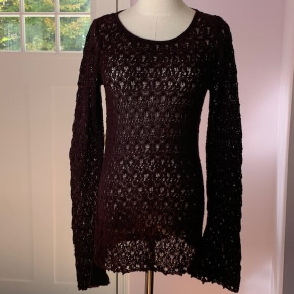 NWT Peruvian Connection silk alpaca lace tunic, plum, size S - Picture 6 of 9